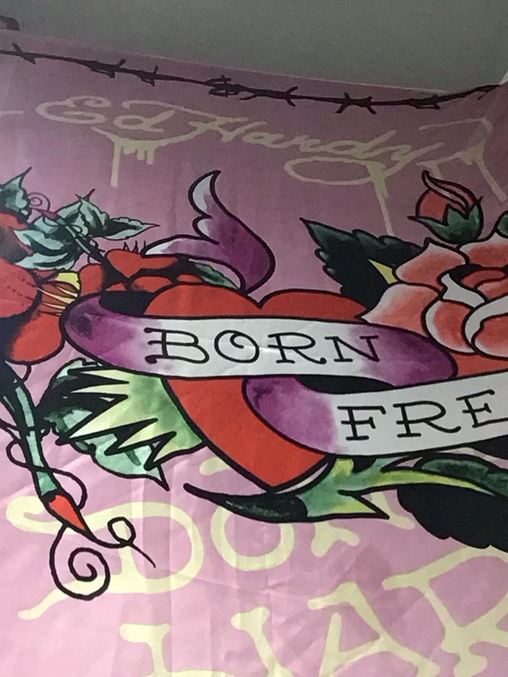 Ed Hardy Pink Heart and Floral 'Born Free' scarf extra large